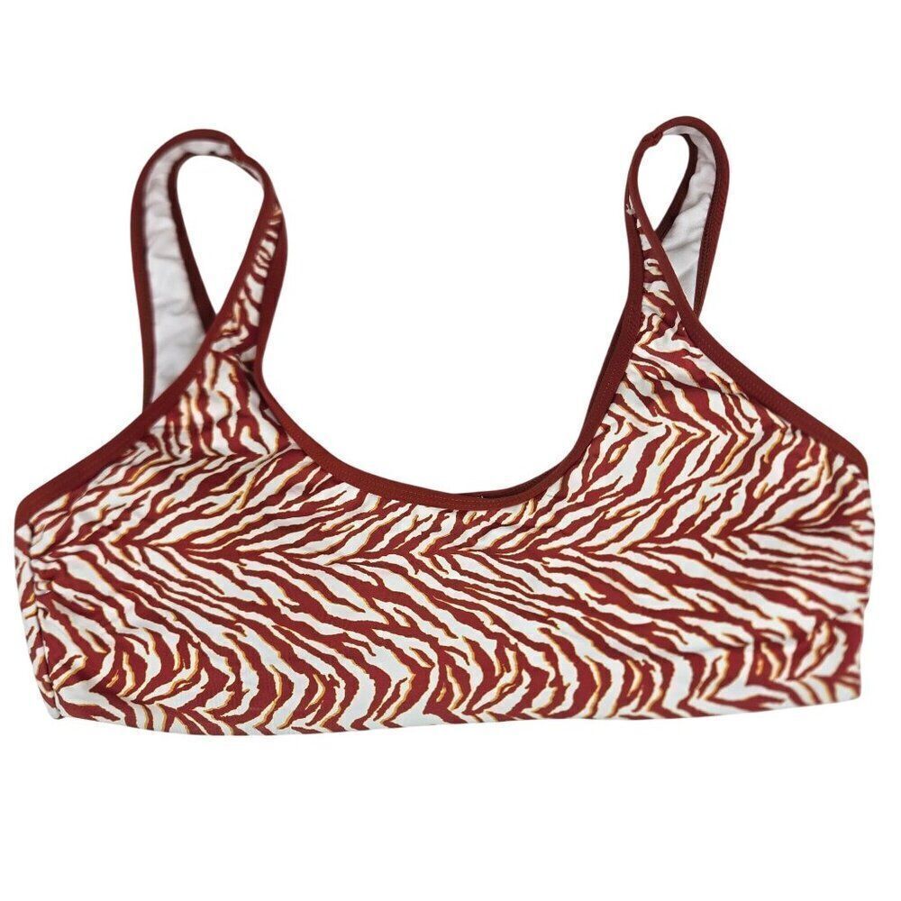 Mynah Zebra Print Scoop Neck Bikini Top Swim Swimsuit Womens L